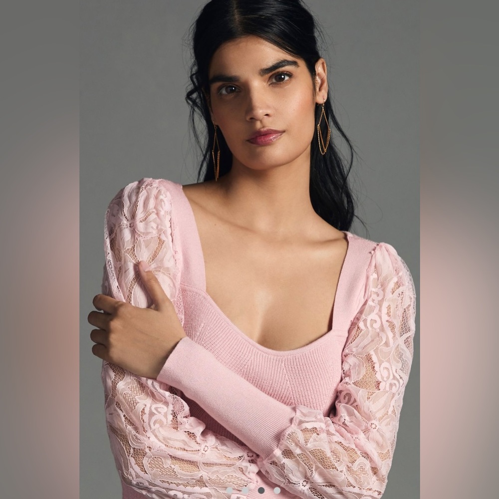 🖤Anthropologie Lace-Sleeve Sweater